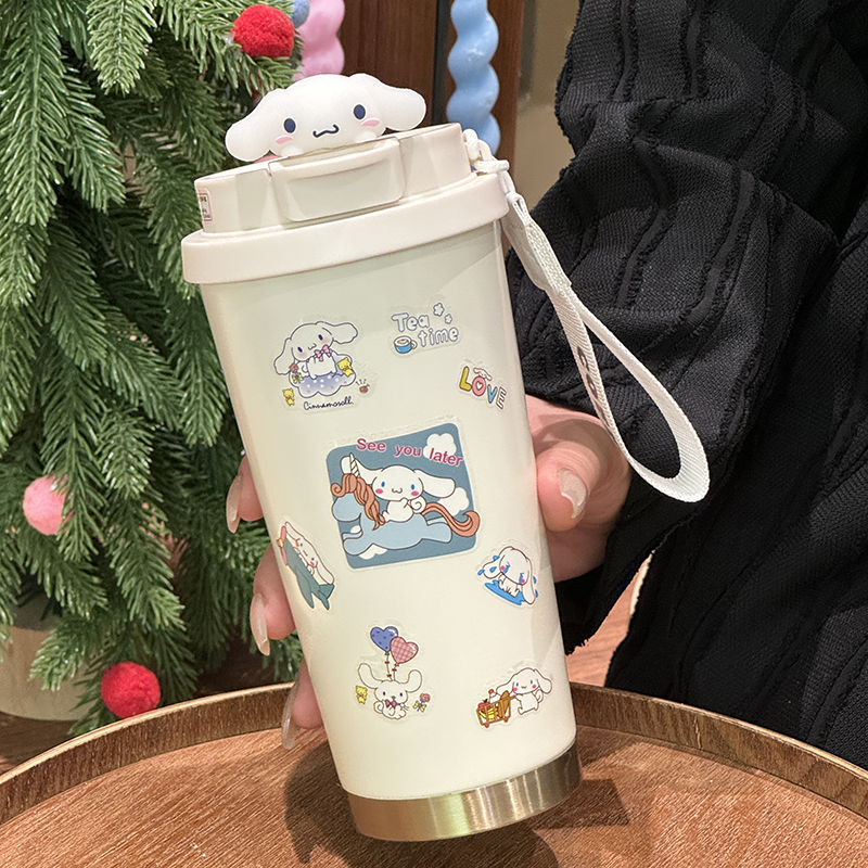Women's Insulated Mug BPA-Free Plastic Flip-Top Lid Playful Character Design