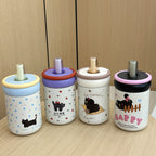 Women’s BPA-Free Plastic Water Bottle with Silicone Cap and Cat Design Playful Pattern