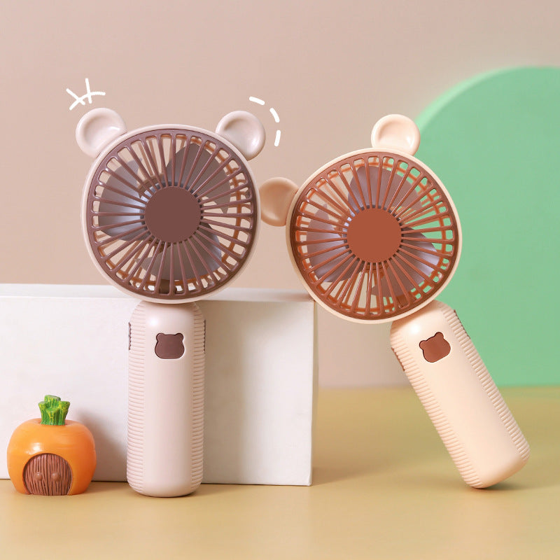 Ladies Hand Fan Portable USB Rechargeable Cute Bear Design 3-Speed Cooling