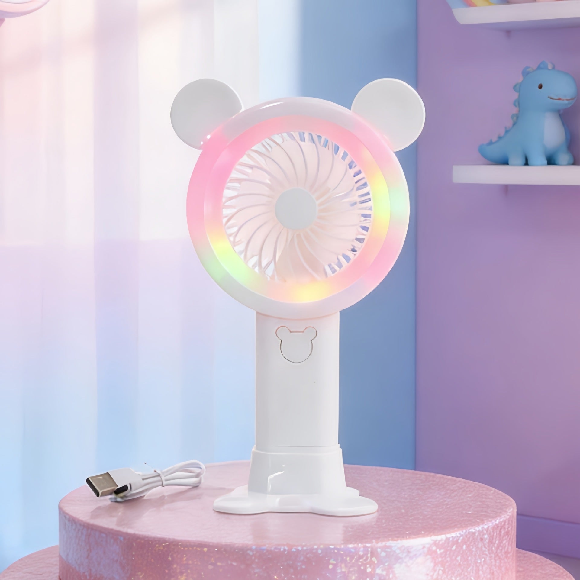 Portable USB Hand Fan with LED Lights Flexible Tilt Lightweight Personal Cooling Device