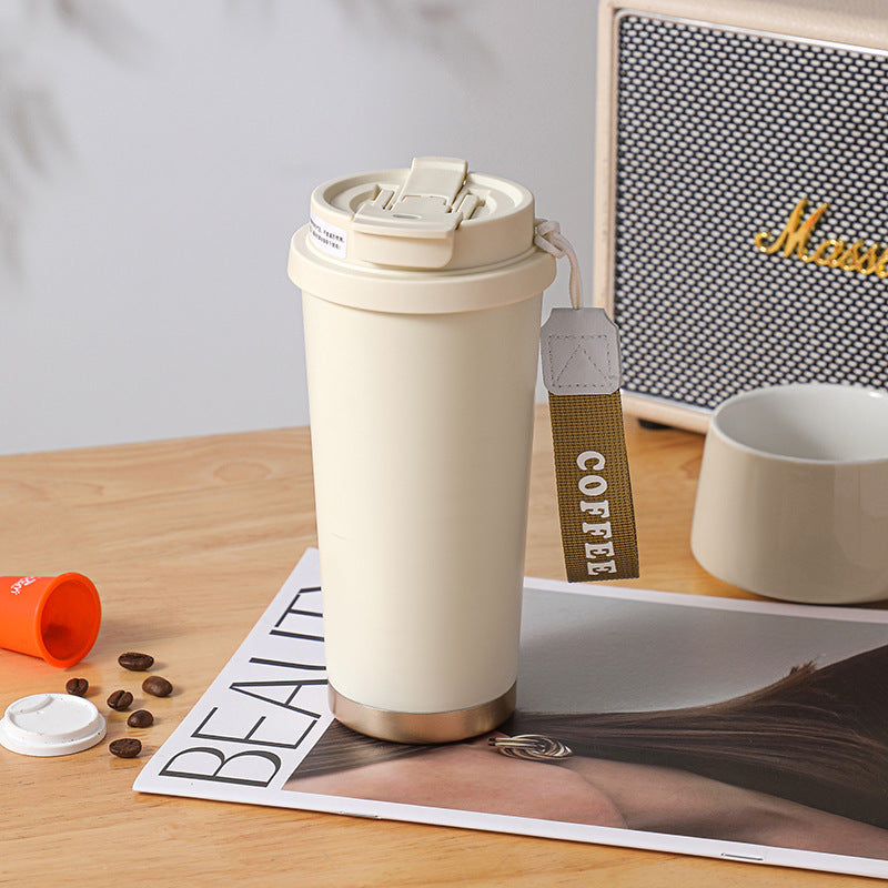 Insulated Stainless Steel Travel Mug with Leak-Proof Cap and Carry Handle for Coffee and Tea