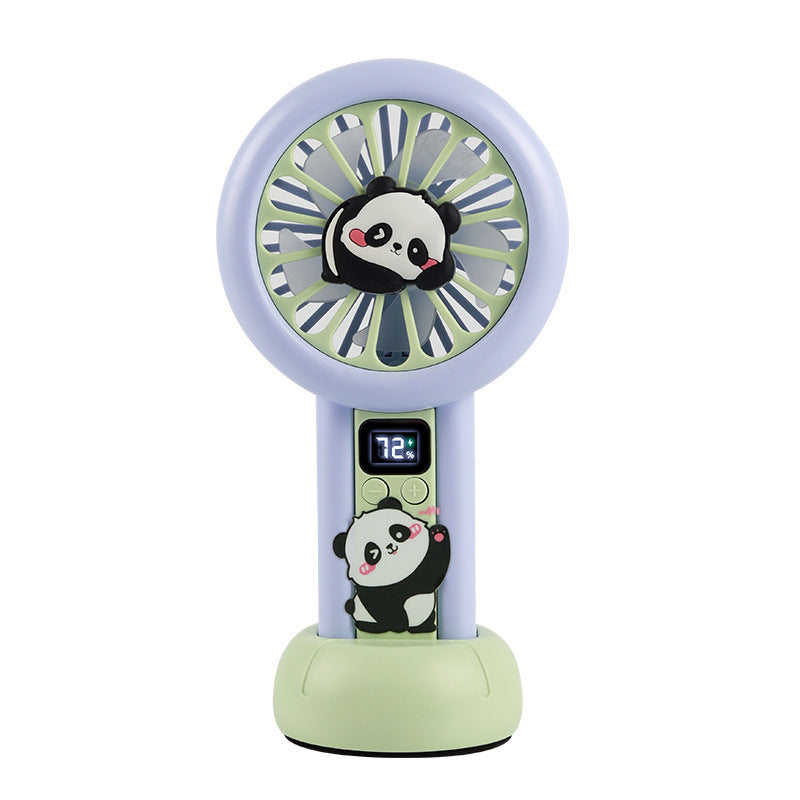 Portable Handheld Fan Panda Design Digital Speed Display Battery Powered