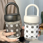 Women's Insulated Glass Mug with Handle Leak-Proof Travel Cup for Hot and Cold Drinks
