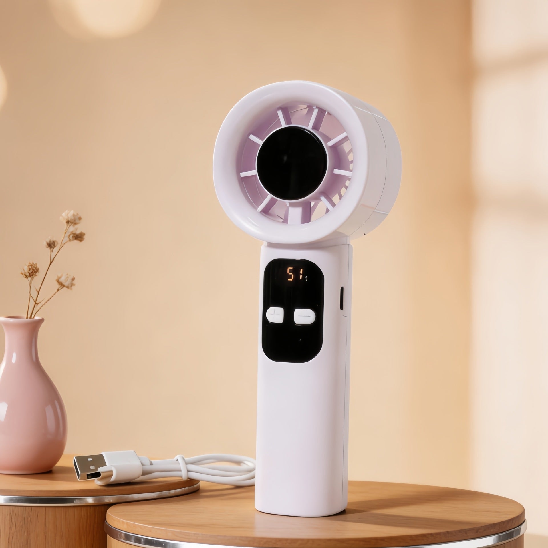 Portable Handheld Fan with Digital Speed Display USB Rechargeable Ergonomic Design Compact Quiet Operation