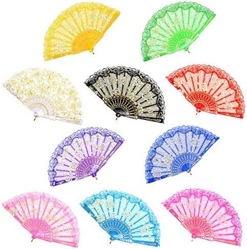 Ladies Decorative Hand Fan Rose Motifs Elegant Lightweight Fabric Accessory