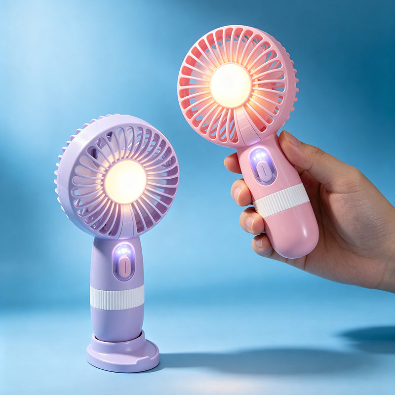 Portable USB Hand Fan with LED Light and Digital Temperature Display for Women