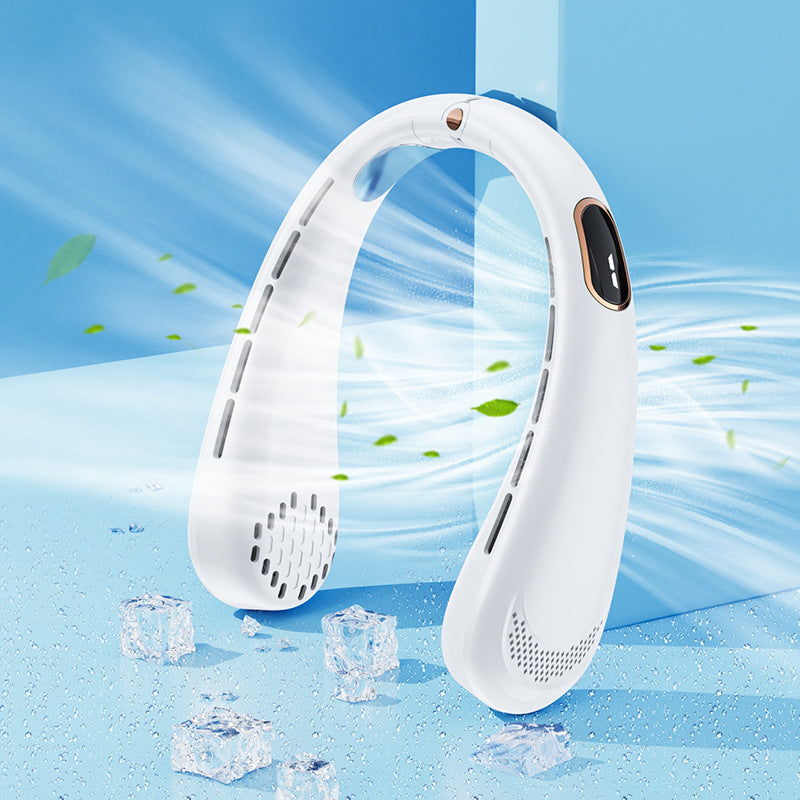 Portable Cooling Neck Fan Ergonomic Design Adjustable Speeds Rechargeable Battery