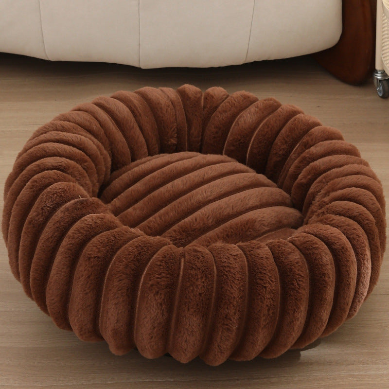 Round Plush Pet Bed with High Edges Ultra-Soft Hypoallergenic for Cats and Small Dogs