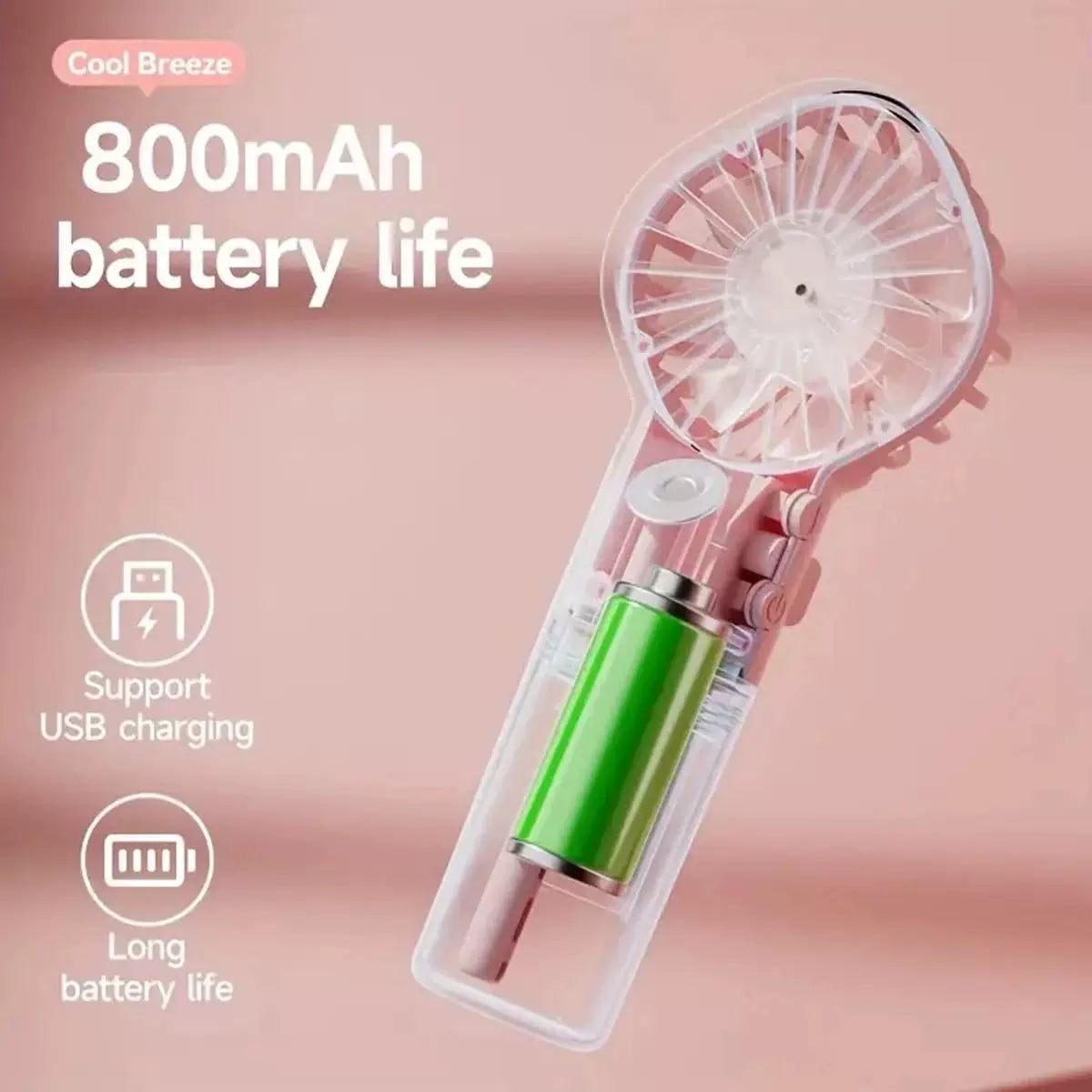 Rechargeable Handheld Mist Fan with Removable Water Tank and Adjustable Airflow Unisex One Size