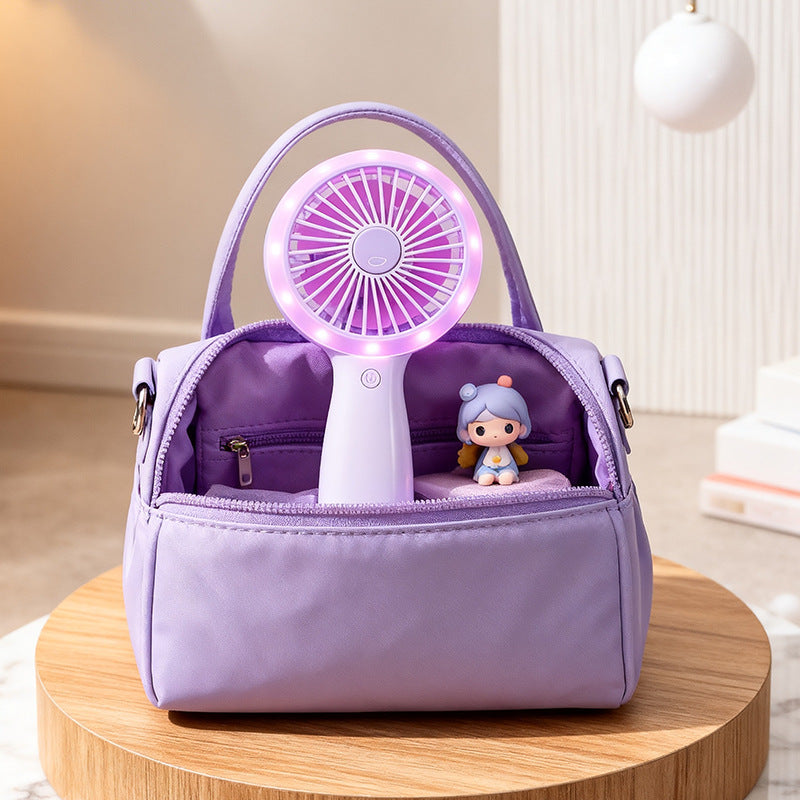 Portable Hand Fan with LED Light USB Rechargeable Compact Handheld Fan for Women