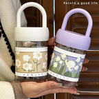 Insulated Women's Water Bottle with Ergonomic Handle Floral Design BPA-Free Plastic