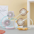 Portable Double Neck Fan with Flexible Gooseneck, Rechargeable Quiet USB Travel Fan