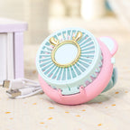 Ladies Portable Hand Fan with Integrated Mirror USB Rechargeable Cute Animal Design Lightweight