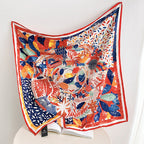 Women's Silk Scarf Botanical Pattern Soft Lightweight Elegant Neck Scarf Hairband Accessory
