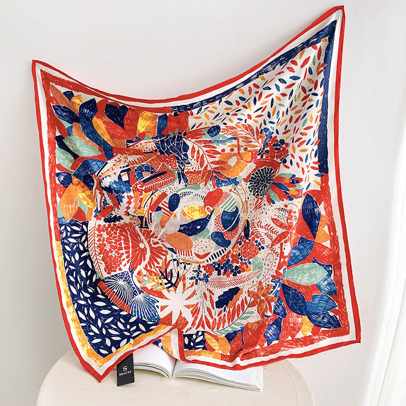 Women's Silk Scarf Botanical Pattern Soft Lightweight Elegant Neck Scarf Hairband Accessory