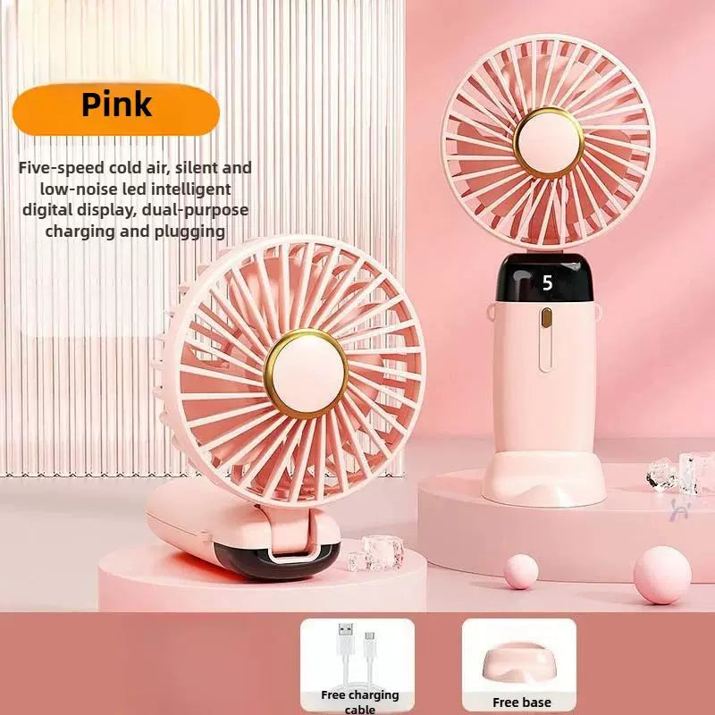 Foldable Rechargeable Hand Fan USB Portable Quiet Desk Fan with LED Display and Detachable Base