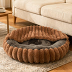 Round Pet Bed with High Edge Soft Cozy Washable Non-Slip Bottom for Dogs Cats