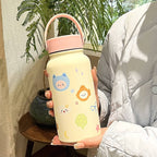 Women’s Insulated Stainless Steel Water Bottle with Leak-Proof Lid and Carrying Bag, Playful Animal Design