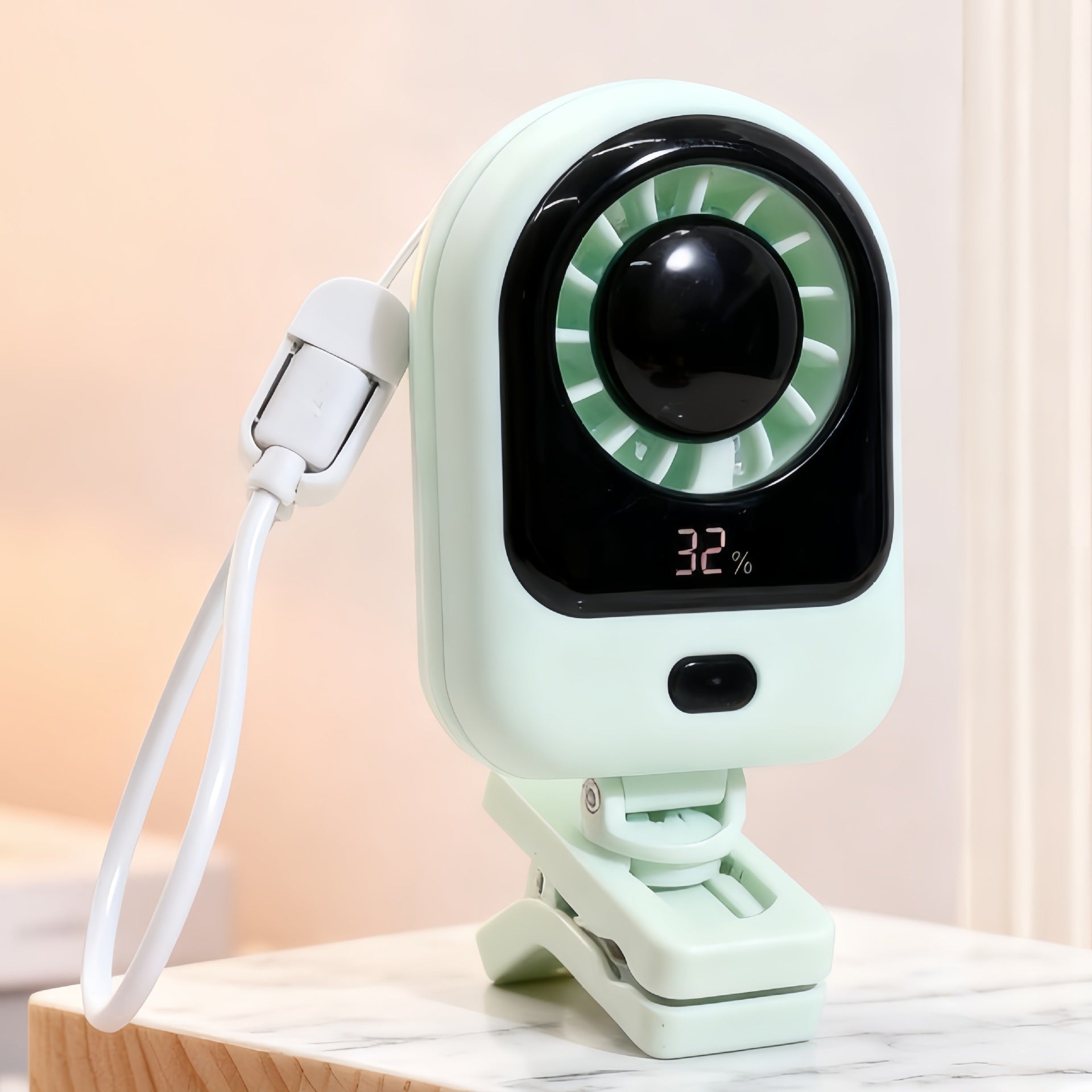 Portable Table Fan with LCD Display USB Charging Port Compact Lightweight for Home Office Travel