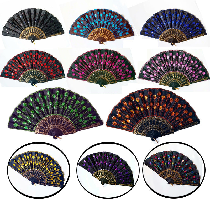 Women's Lace Fan High-Quality Breathable Fabric Artistic Floral Motifs