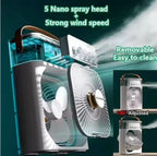 Portable USB Humidifying Fan with 3 Speeds and 7-Color LED Light Compact Moisturizing Desk Fan