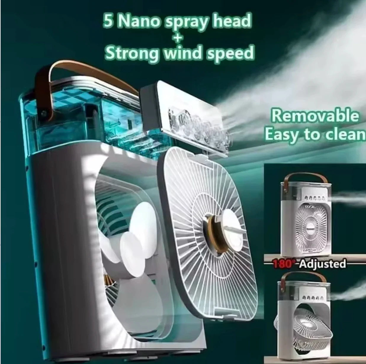 Portable USB Humidifying Fan with 3 Speeds and 7-Color LED Light Compact Moisturizing Desk Fan