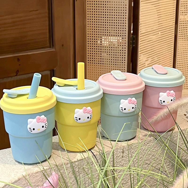 Reusable Drinking Cup with Straw BPA-Free Plastic Hello Kitty Design Compact Dishwasher Safe