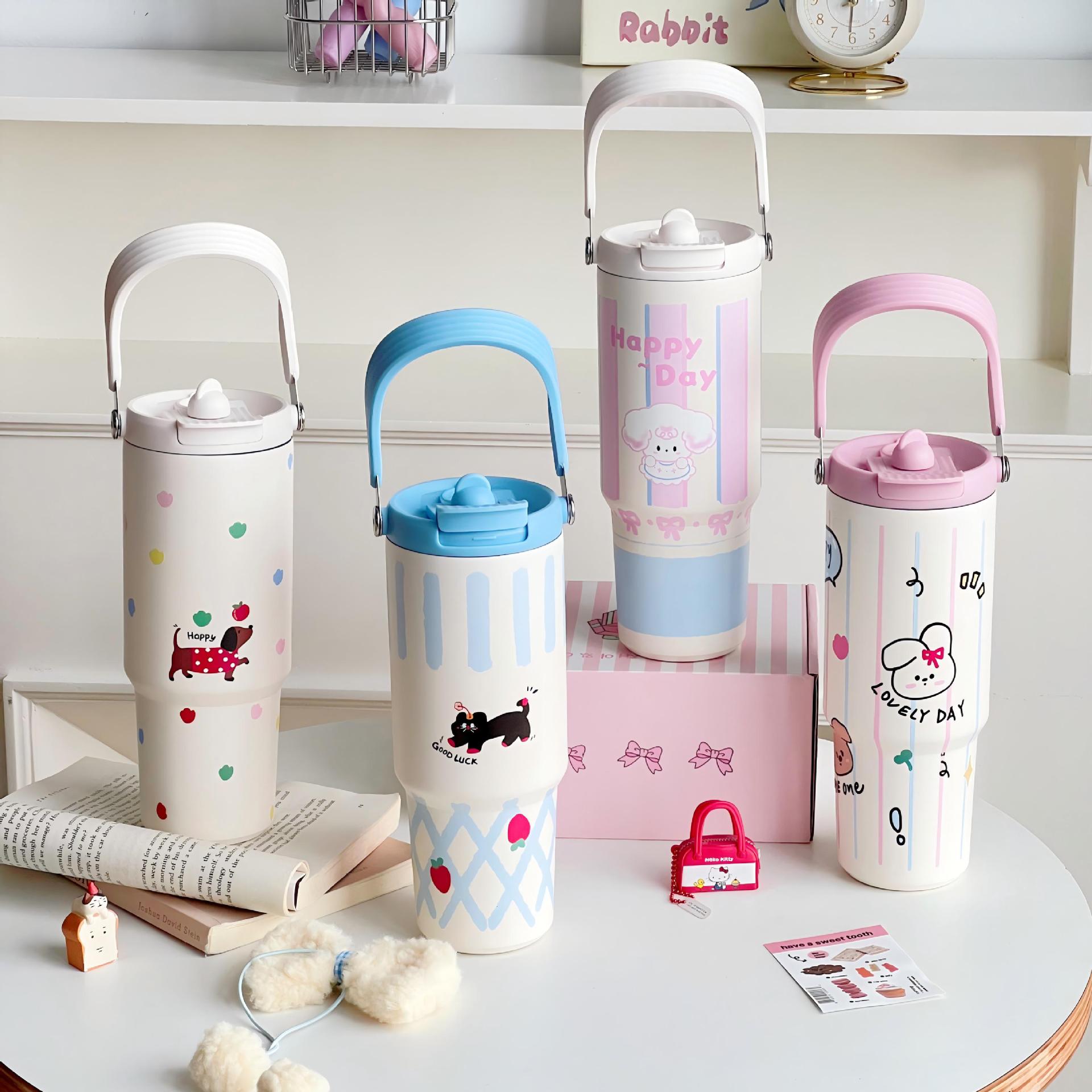 Insulated Stainless Steel Water Bottle for Women with Cute Dog Design Leak-Proof Lid