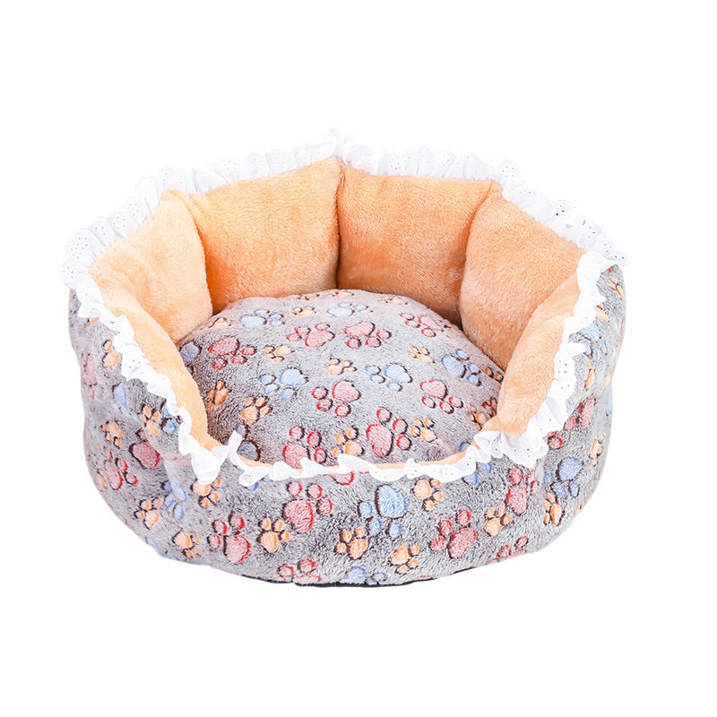 Women's Cozy Pet Bed Soft Fabric Raised Walls Decorative Edge Small Medium Pets