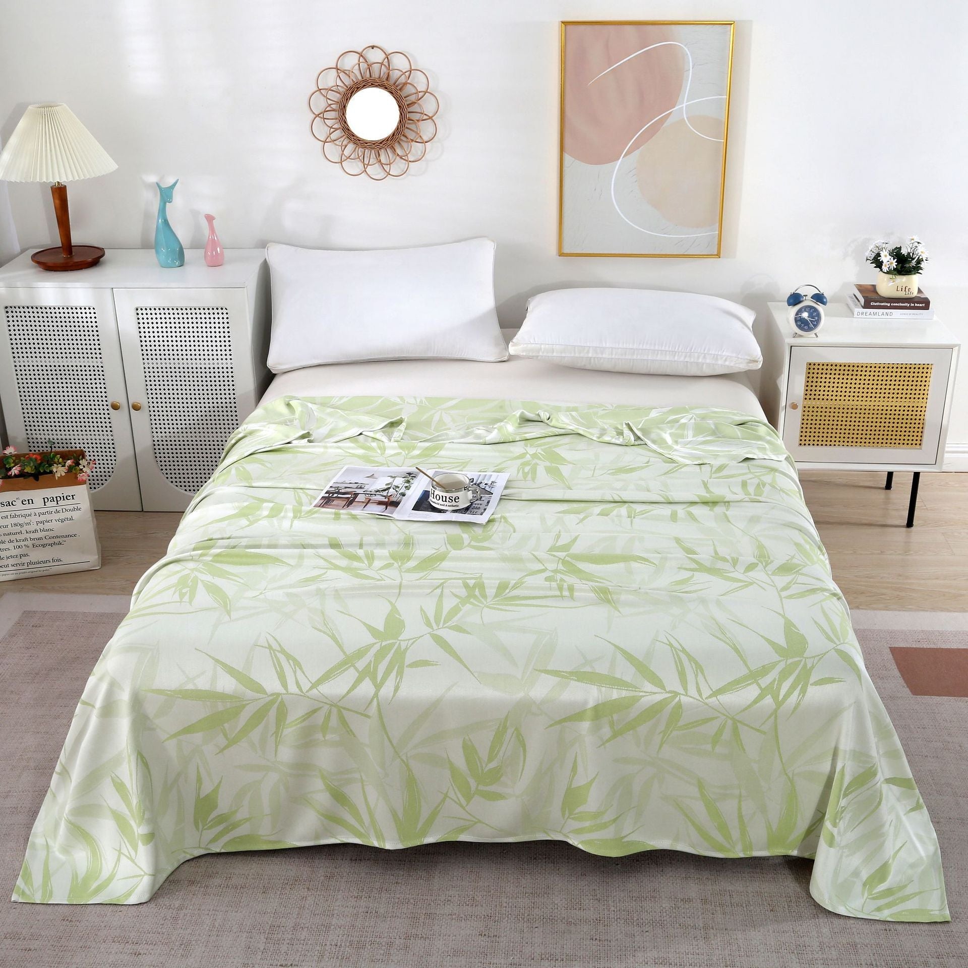 Bowlift Cotton Comforter Soft Breathable Leaf Pattern Green Duvet for Women
