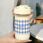 Universal Thermal Mug Glass Insulated Travel Cup with Leak-Proof Flip Lid for Women