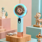 Ladies Portable Hand Fan with LED Display USB Rechargeable Stepless Speed Control Compact Design