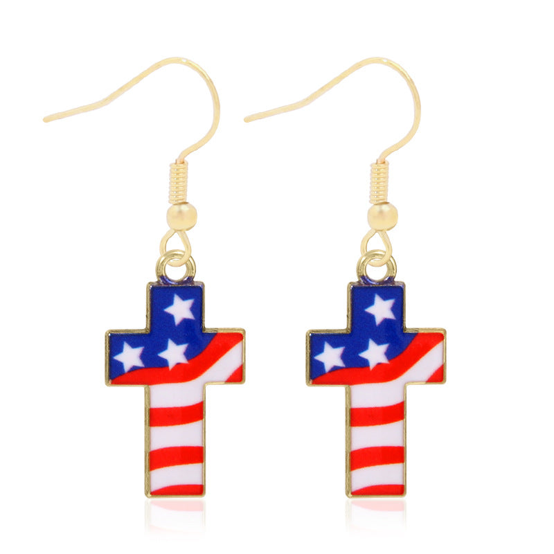 Women's Lightweight Star Earrings Enamel Flag Design Fishhook Closure Zinc Alloy
