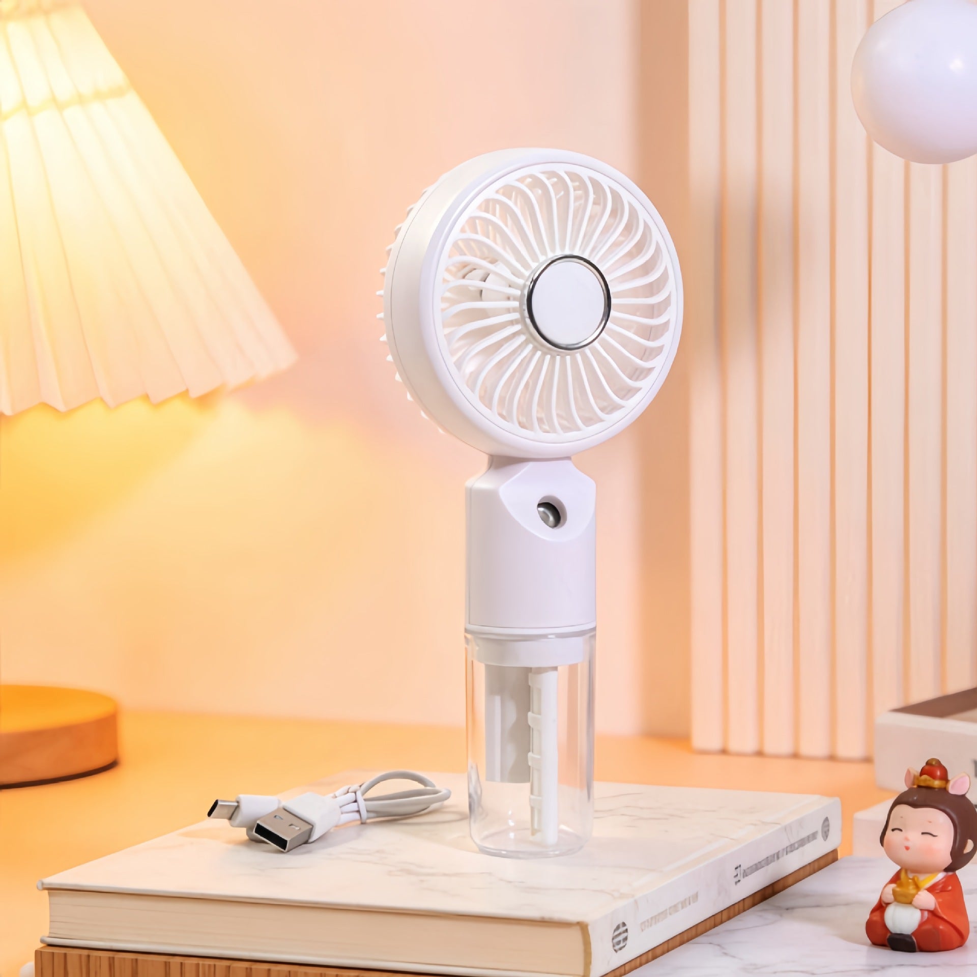 Portable Mini Fan With Integrated Spray Function USB Rechargeable Adjustable Speed