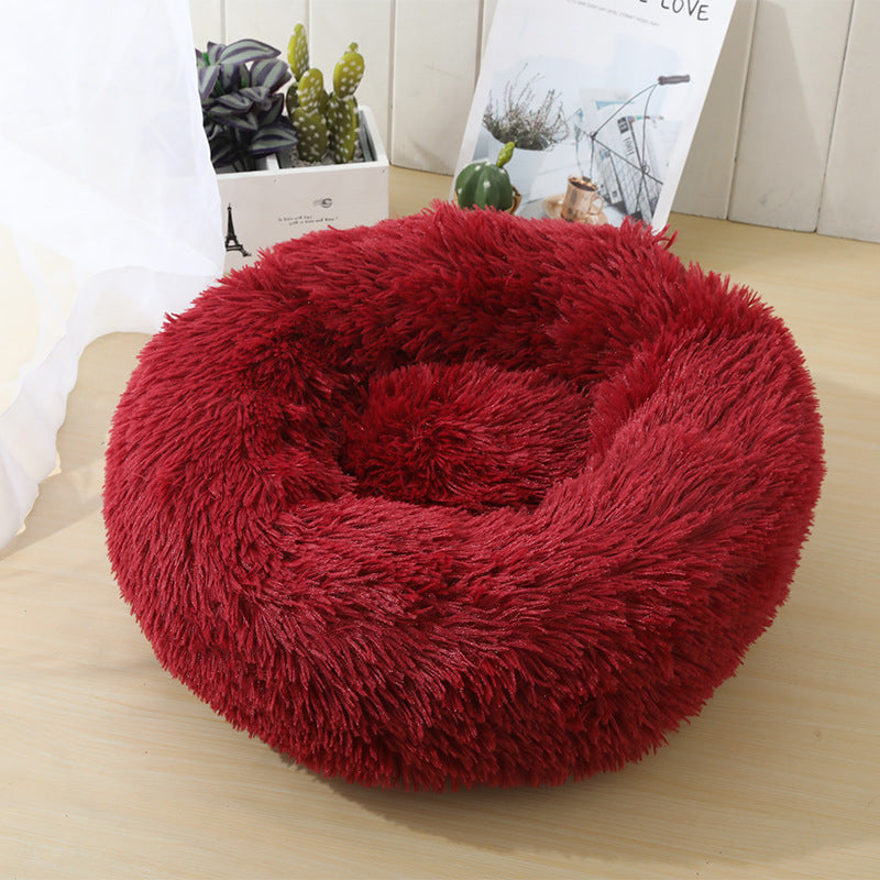 Pet Bed Soft Plush Round Shape Non-Slip Bottom for Cats and Small Dogs