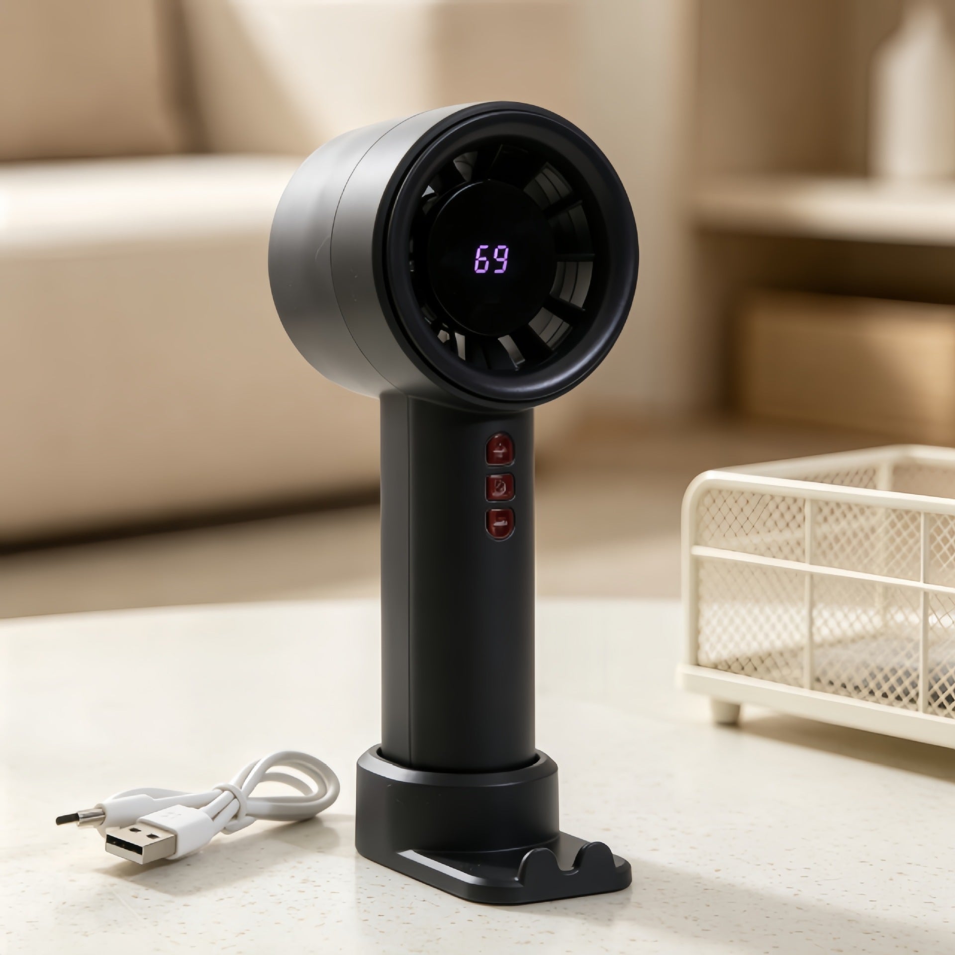 Portable High-Speed Fan with Digital Temperature Display USB Rechargeable Quiet Operation