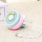 Ladies Portable Hand Fan with Integrated Mirror USB Rechargeable Cute Animal Design Lightweight