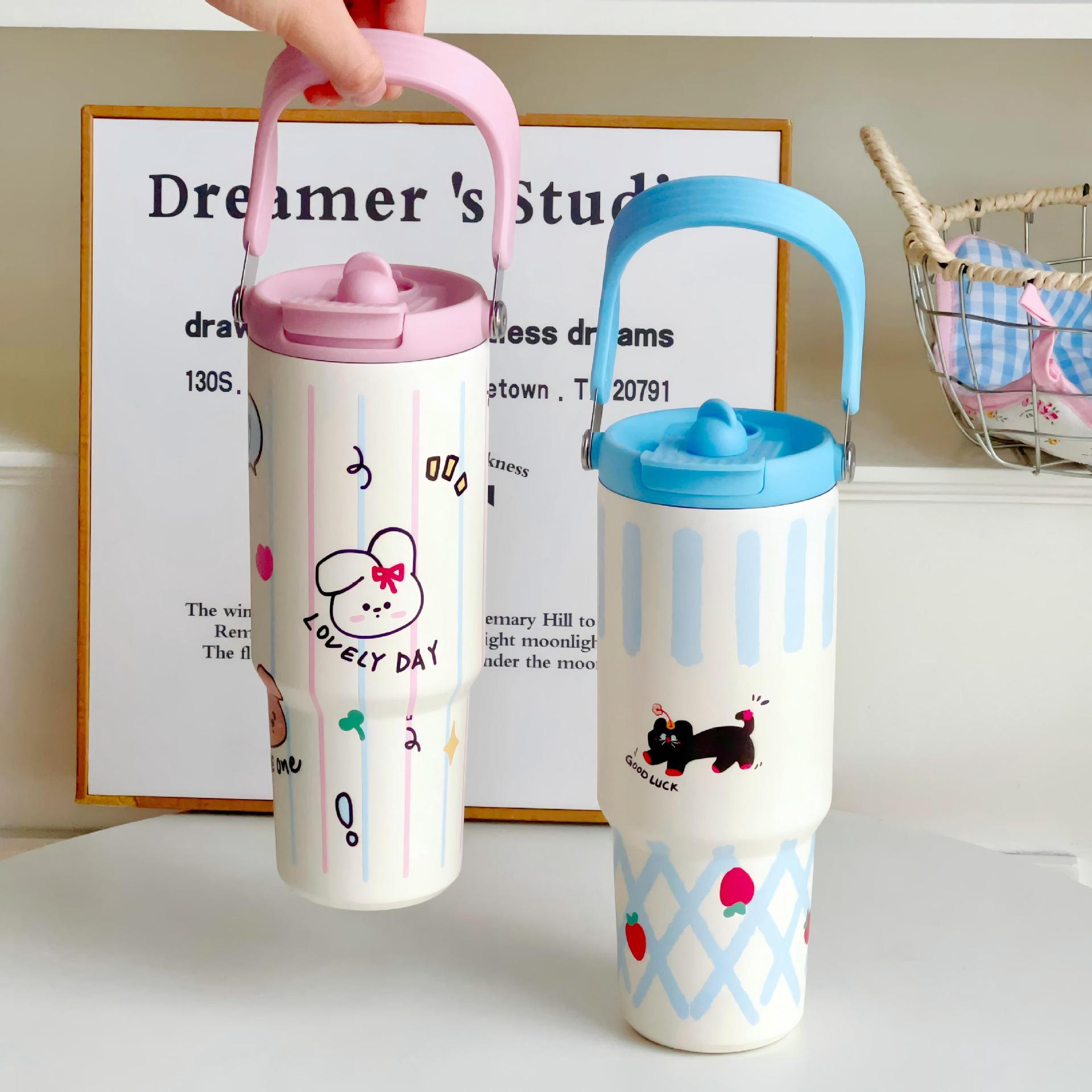 Insulated Stainless Steel Water Bottle for Women with Cute Dog Design Leak-Proof Lid