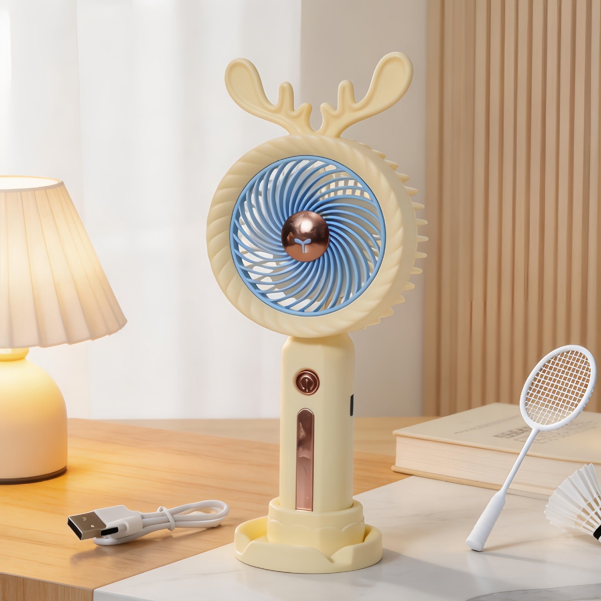 Portable Handheld Fan with Antler Design USB Rechargeable 5-Speed Compact Quiet Fan for Women