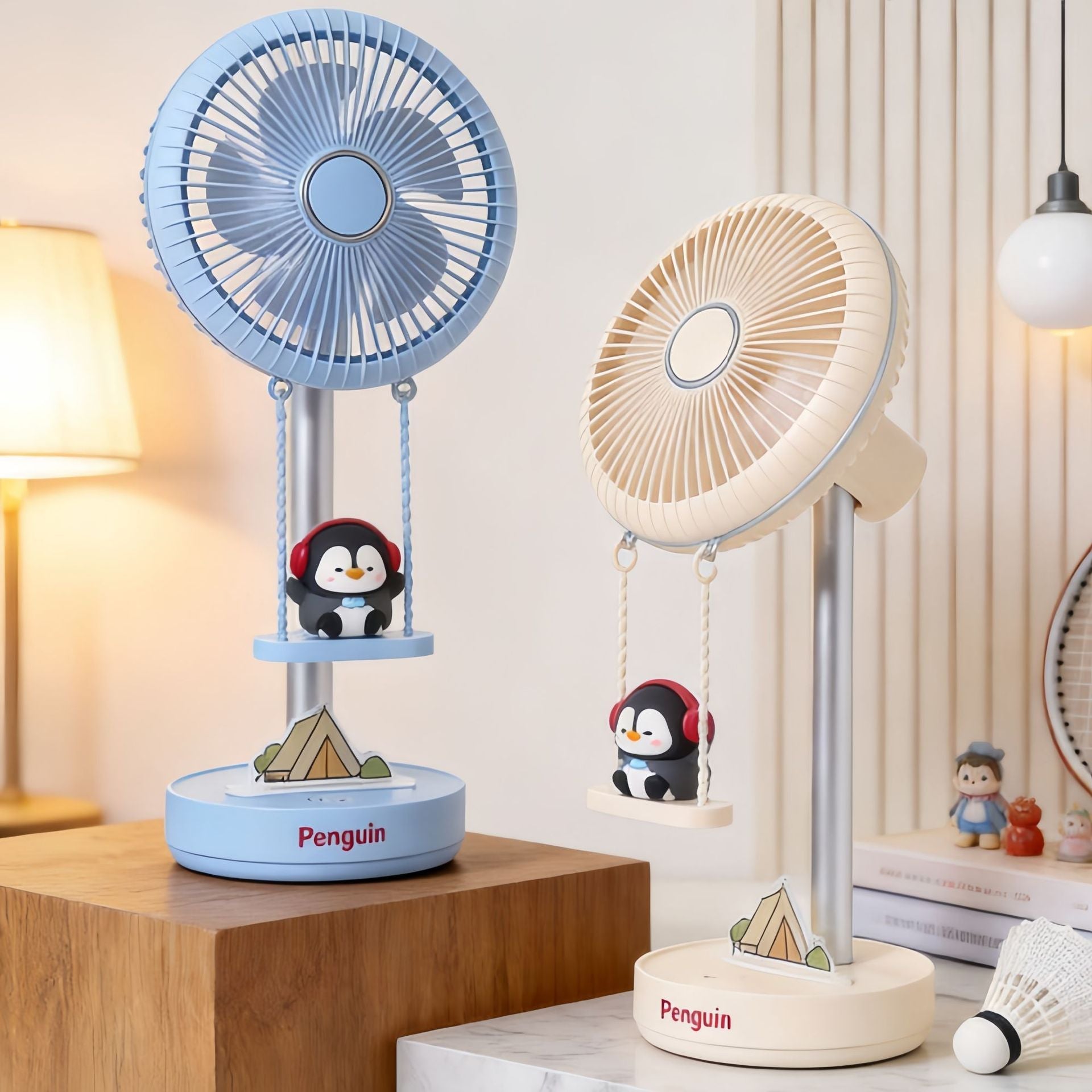 Portable Table Fan with Cute Penguin Design USB Rechargeable Compact Desk Fan