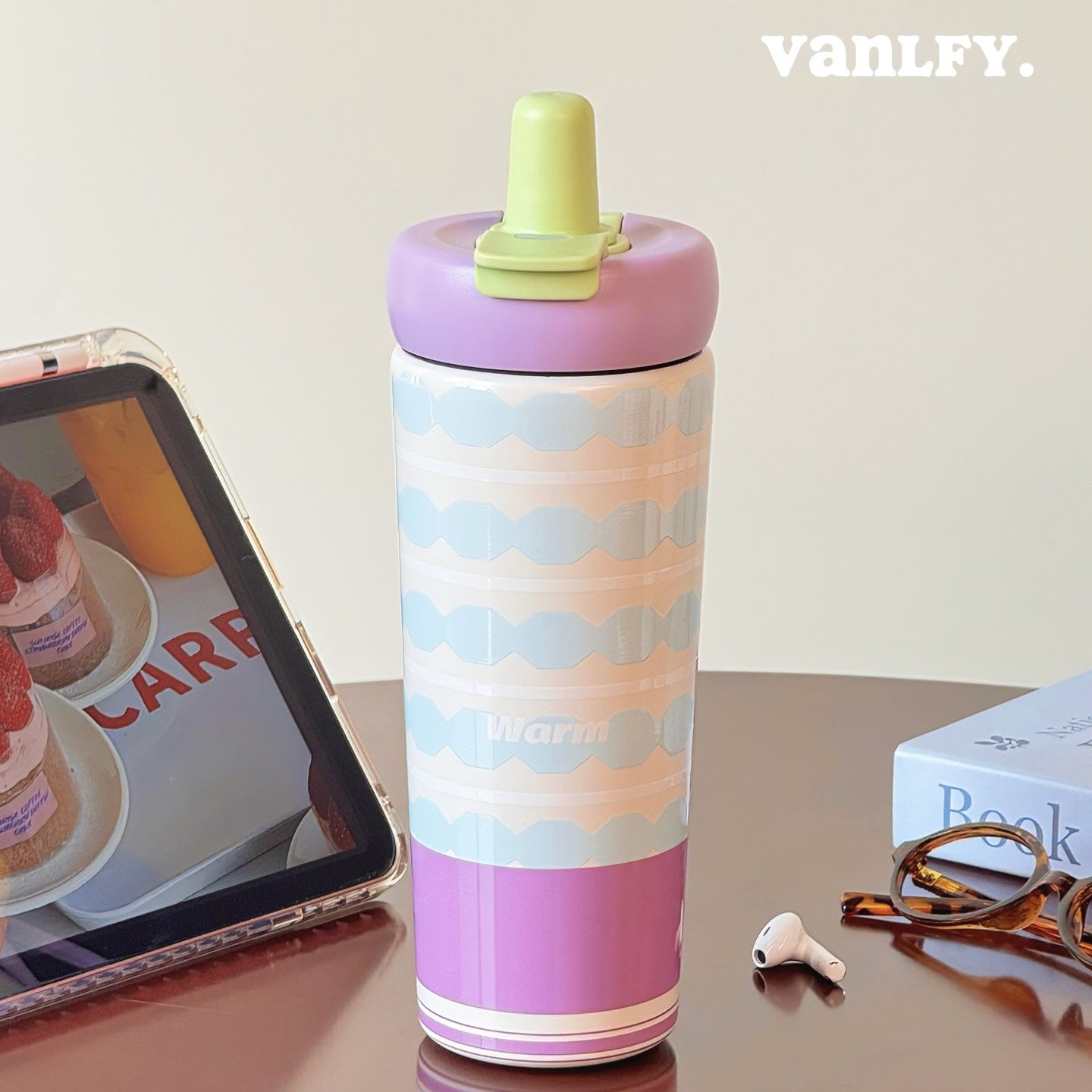 Women’s Insulated BPA-Free Plastic Water Bottle with Silicone Spill-Proof Cap and Playful Motif