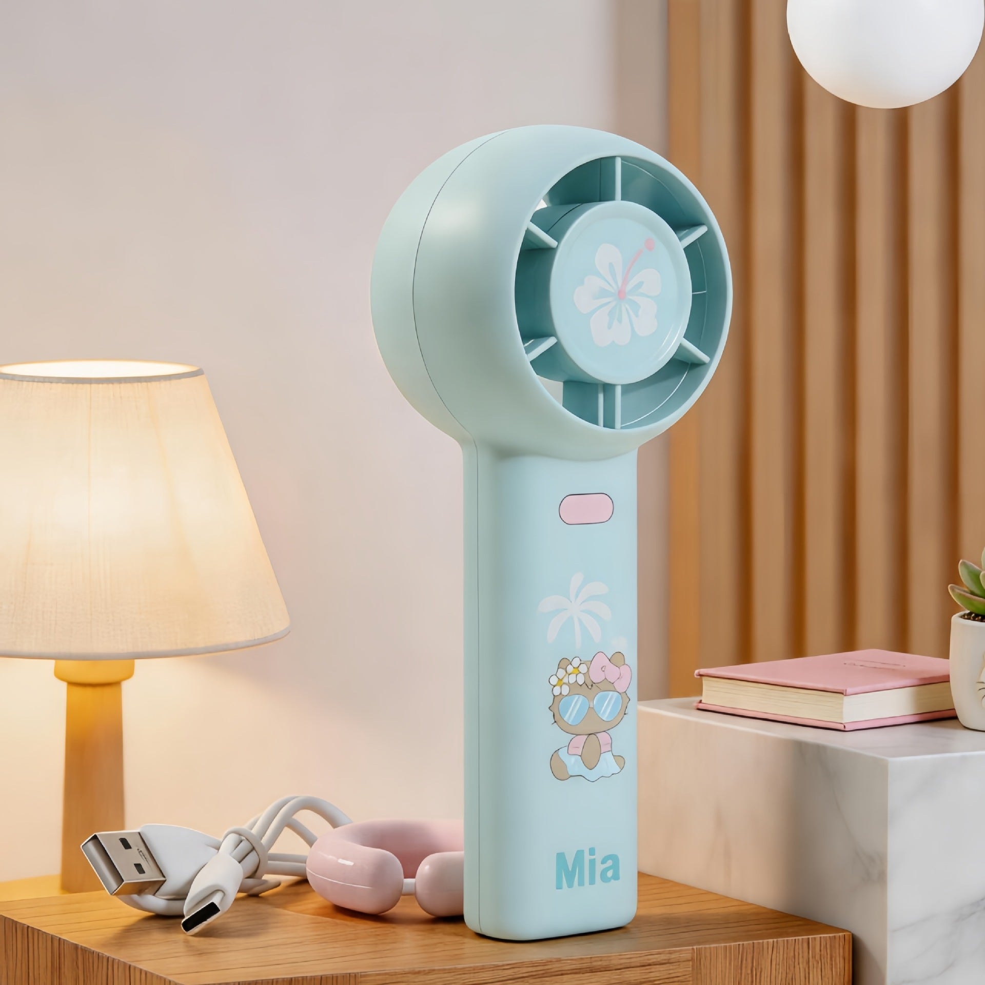 Women's Portable Handheld Fan Cute Animal Design USB Rechargeable Lightweight Compact