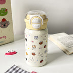 Women's Stainless Steel Insulated Water Bottle Double-Walled Flip Lid Leak-Proof Animal Design