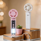 Ladies Portable Hand Fan USB Rechargeable with LED Light Adjustable Speed Compact Handheld Fan