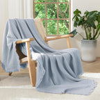 Bowlift Women's Soft Cotton Muslin Throw Blanket Breathable Lightweight with Fringes