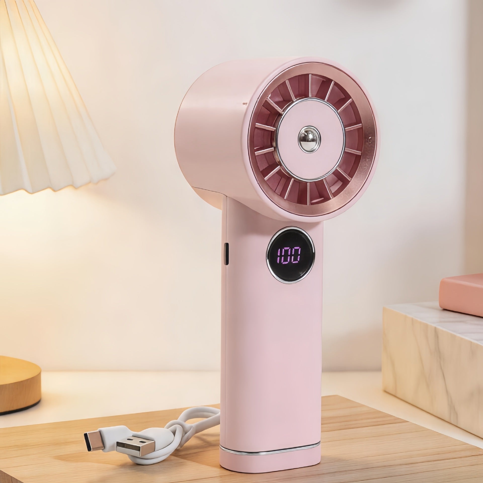 Portable USB Hand Fan with LCD Display Rechargeable Adjustable Speed Portable Cooling Fan