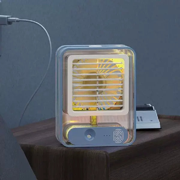 USB Personal Microclimate Cooler Compact Desk Fan with Transparent Water Tank and Adjustable Louver