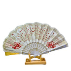 Women Folding Hand Fan Embroidered Pink Fabric and Wood Portable Accessory