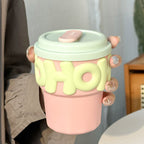 Ladies Drinking Cup with Animal Motif BPA-Free Plastic Spill-Proof Lid and Straw