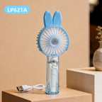 USB Rechargeable Mini Handheld Fan with Foldable Stand and Removable Ear Attachments